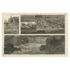 Impression ancienne des chutes d'eau d'Exton Park, Angleterre, vers 1785