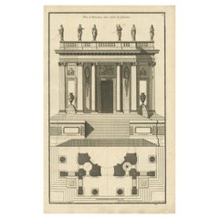 Pl. 3 Antique Architecture Print of a Plan and Section of a Salon by Neufforge
