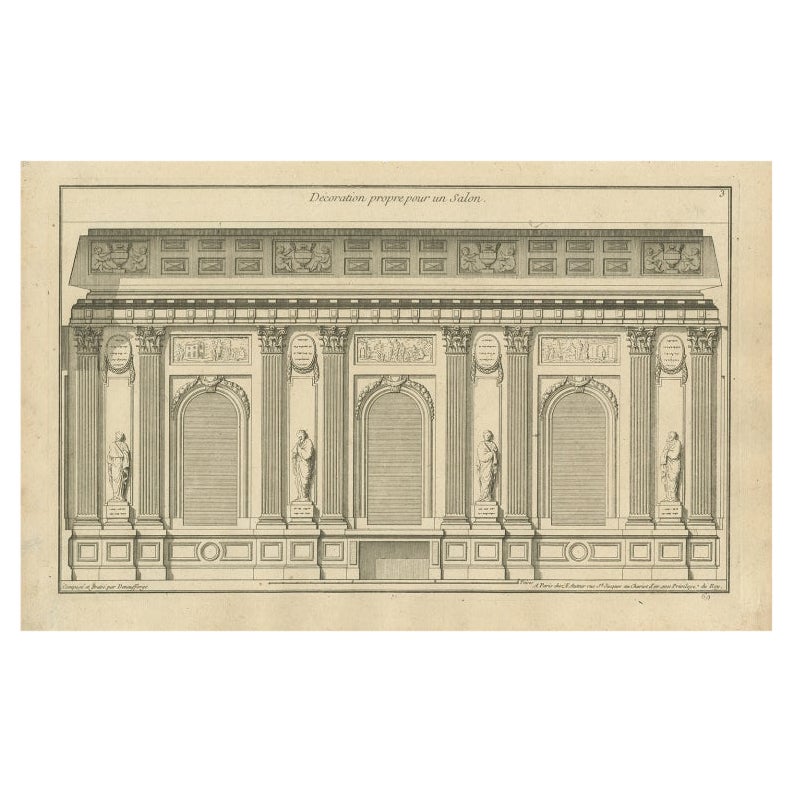 Pl. 3 Antique Architecture Print of the Design of a Lounge by Neufforge, c.1770