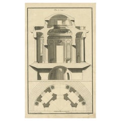 Pl. 2 Antique Architecture Print of a Building Plan and Section by Neufforge