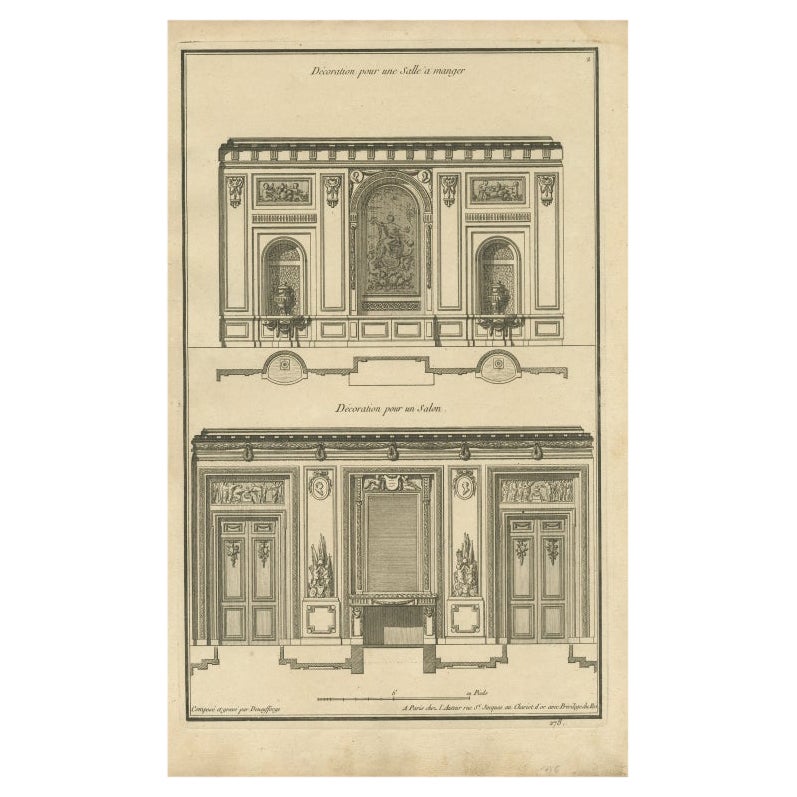 Pl. 2 Antique Architecture Print of a Dining Room and Lounge by Neufforge