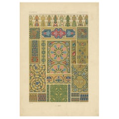 Grabado original antiguo de Arte Decorativo Bizantino, 1869