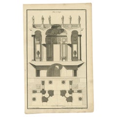 Pl. 4 Antique Architecture Print of a Building Plan and Section by Neufforge, c.