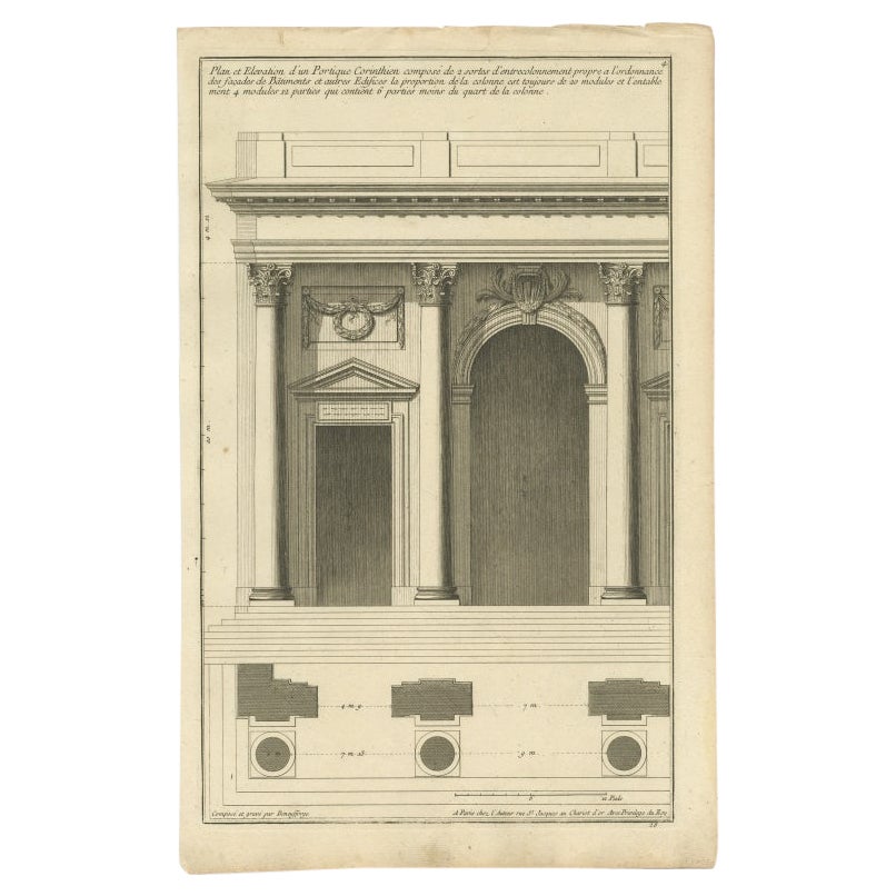 Pl. 4 Antique Architecture Print of a Corinthian Portico by Neufforge, c.1770