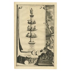 Old Antique Print showing a Rostral Column in Rome, Italy, 1704