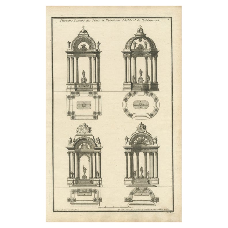 Pl. 4 Antique Architecture Print of Altars by Neufforge, c.1770