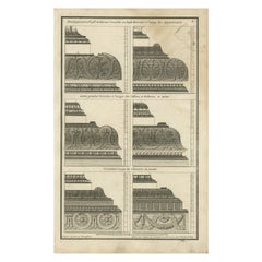 Pl. 4 Antique Architecture Print of Various Cornices by Neufforge, c.1770