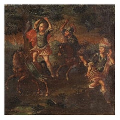 17th Century Oil on Canvas Italian Antique Battle Painting, 1670