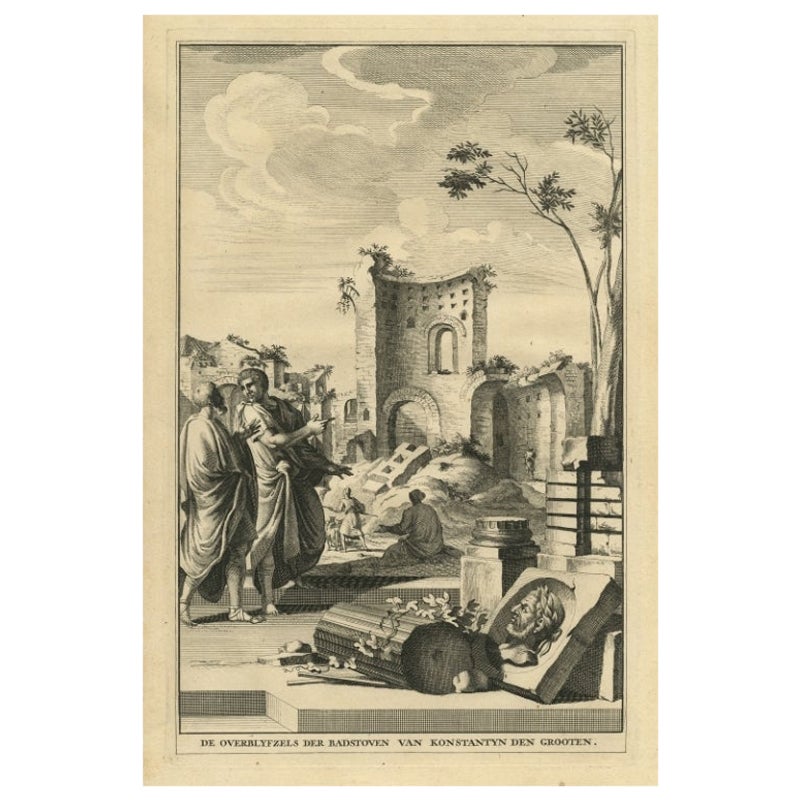 Grabado antiguo que muestra los restos de las termas de Constantino I el Grande, Roma, 1704