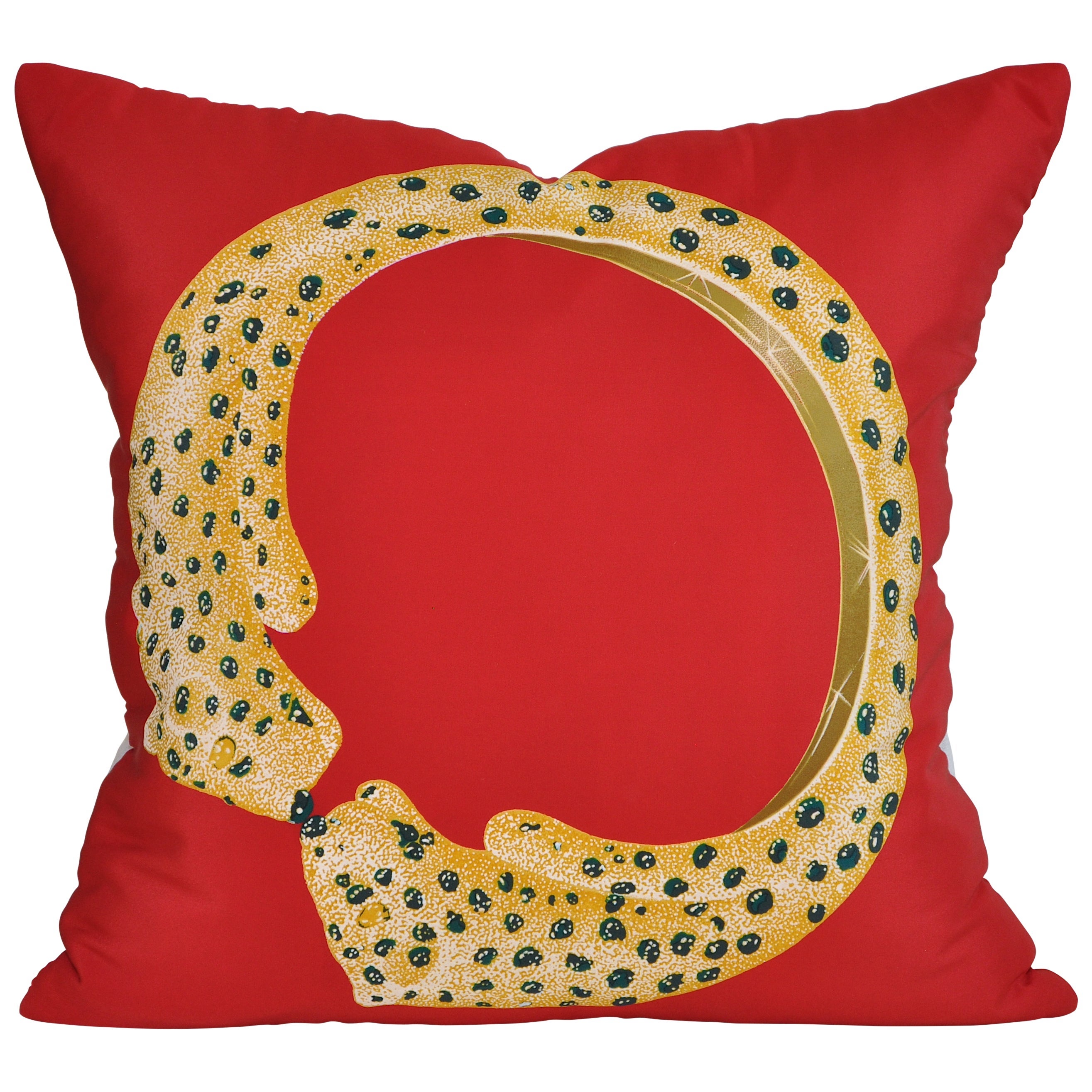 Raro Vintage Francés Cartier Pantera Pulsera Diseñador Pañuelo de Seda Oro Rojo Lino en venta