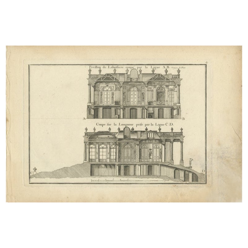 Pl. 1 Antique Print of Pavillon La Bouëxière by Le Rouge, c.1785 For Sale