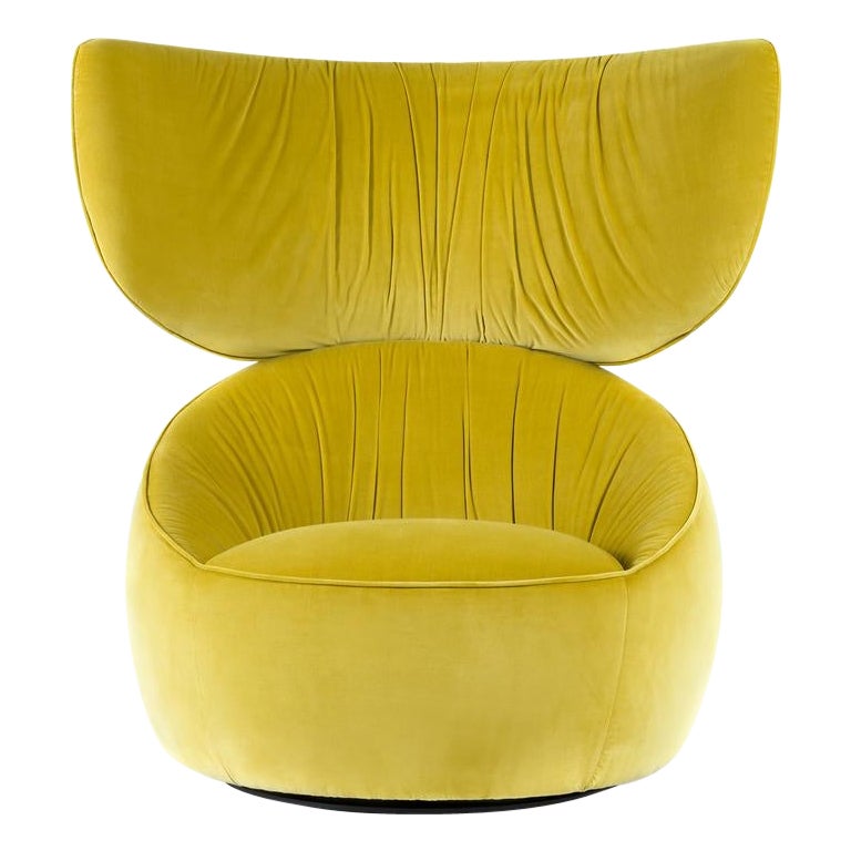 Moooi Hana Wingback Swivel Chair in Harald 3, 443 Yellow Upholstery