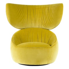 Moooi Hana Wingback Swivel Chair in Harald 3, 443 Yellow Upholstery