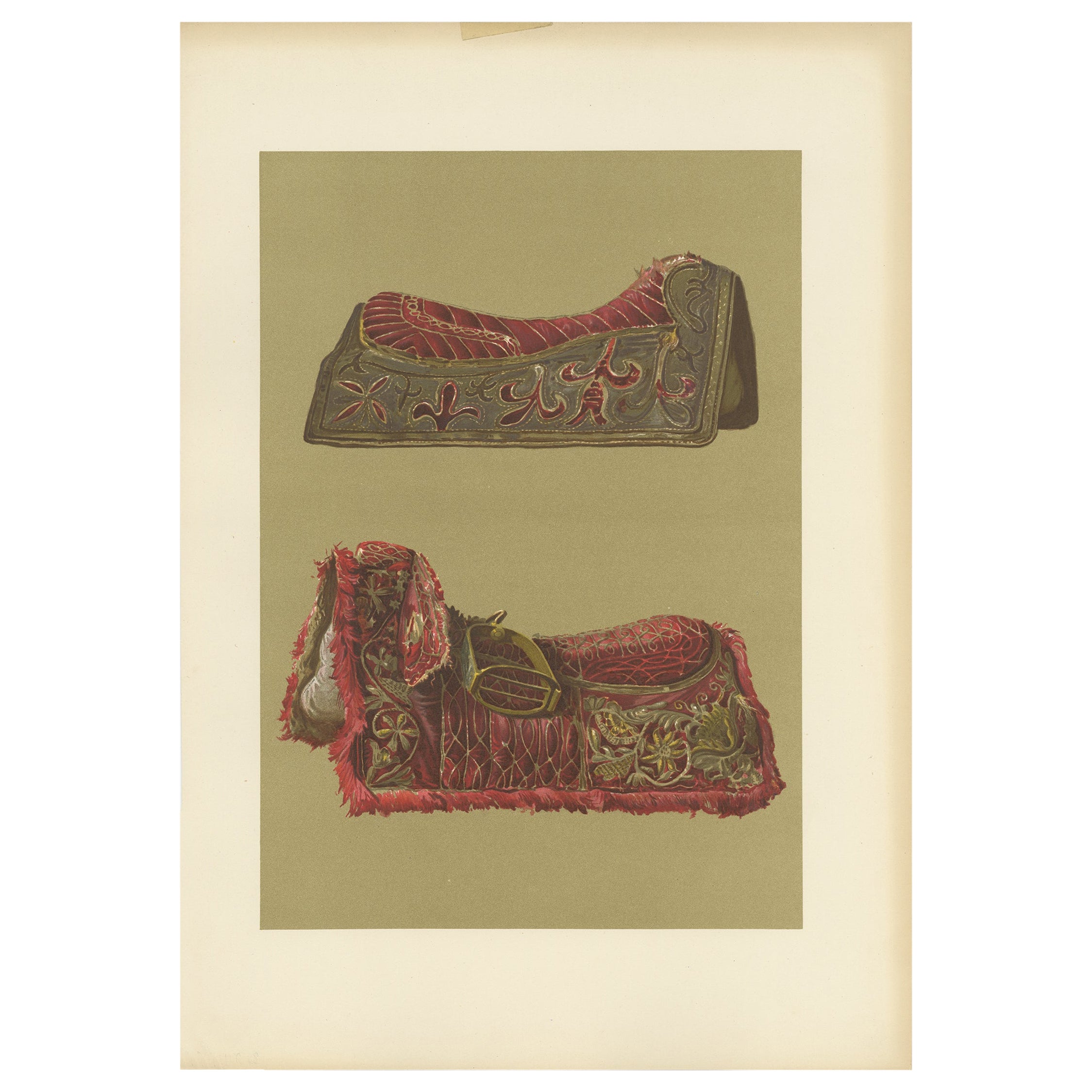 Antique Print of Velvet Saddles by Gibb, 1890