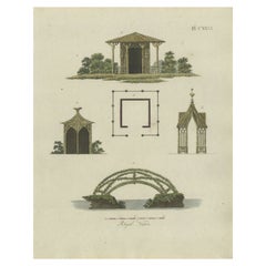 Antiker Druck von Gartenhäusern aus der Gartenarchitektur von Van Laar, 1802