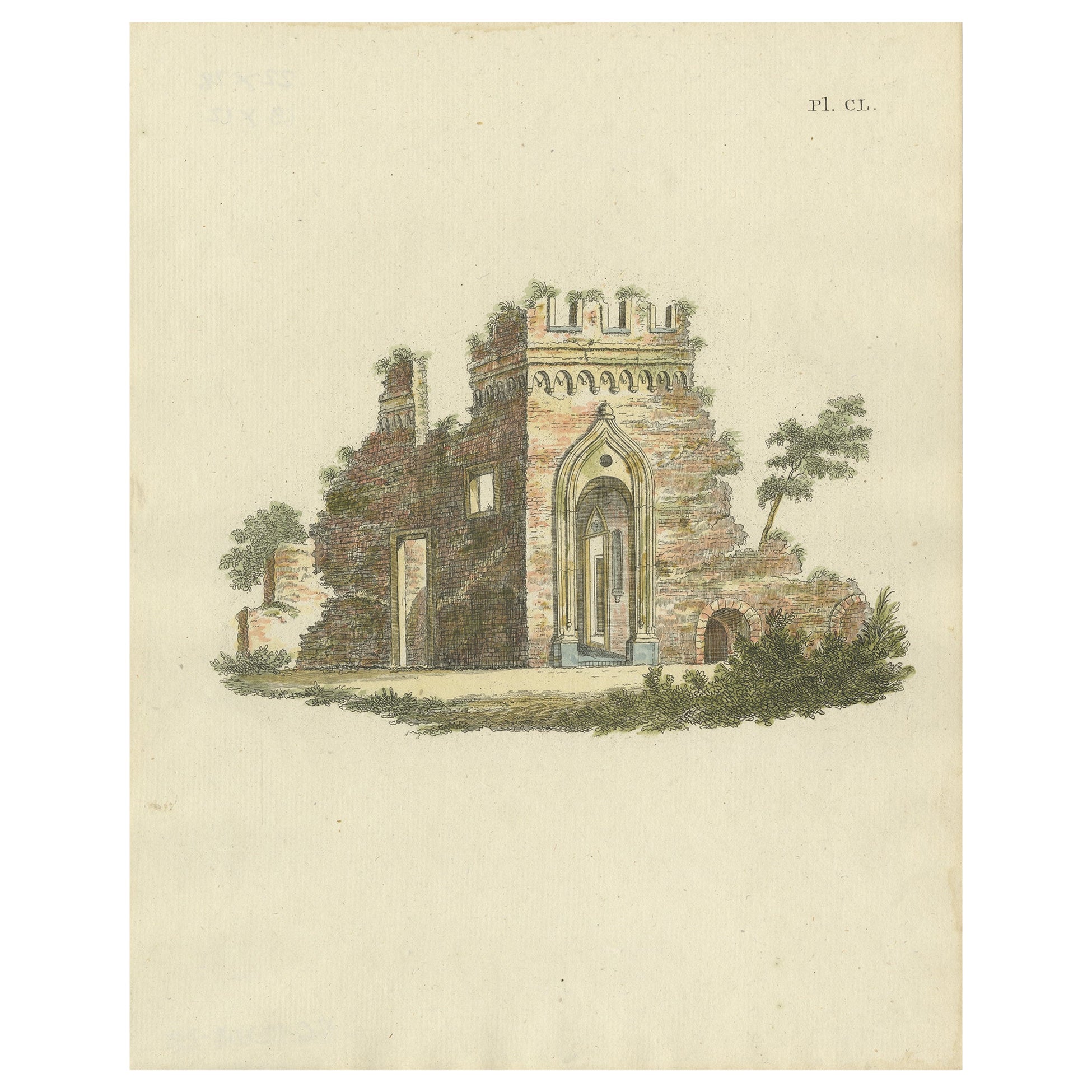 Antique Print of an Old Building from Garden Architecture by Van Laar, 1802 For Sale