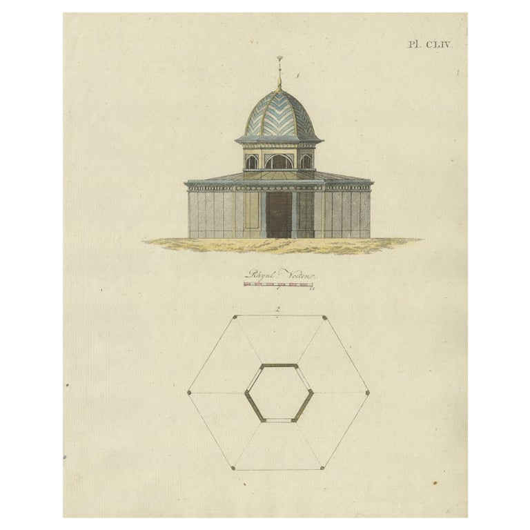 Antiker Druck eines Gartengebäudes aus der Gartenarchitektur von Van Laar, 1802