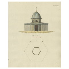 Impression ancienne d'un bâtiment de jardin de l'architecture de jardin par Van Laar, 1802