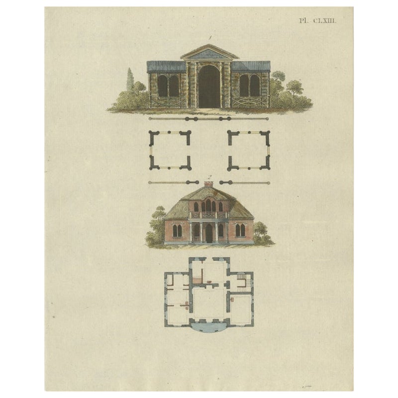 Impression ancienne d'une maison de l'architecture du jardin par Van Laar, 1802 en vente