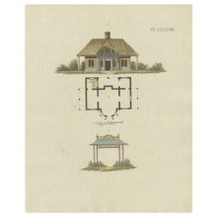 Old Handkolorierter antiker Druck der Gartenarchitektur von Van Laar, 1802