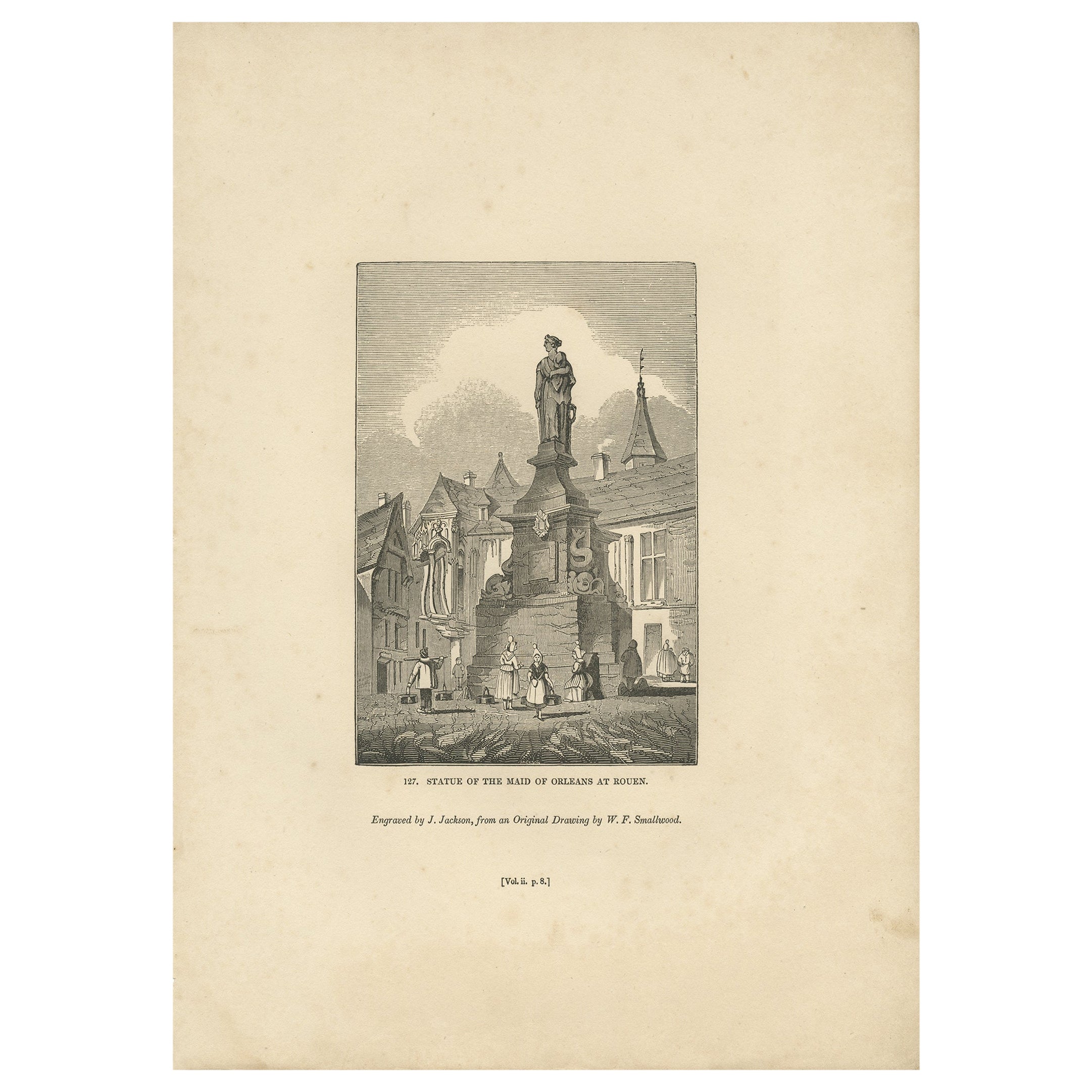 Antique Print of the Statue of Joan of Arc by Knight, 1835
