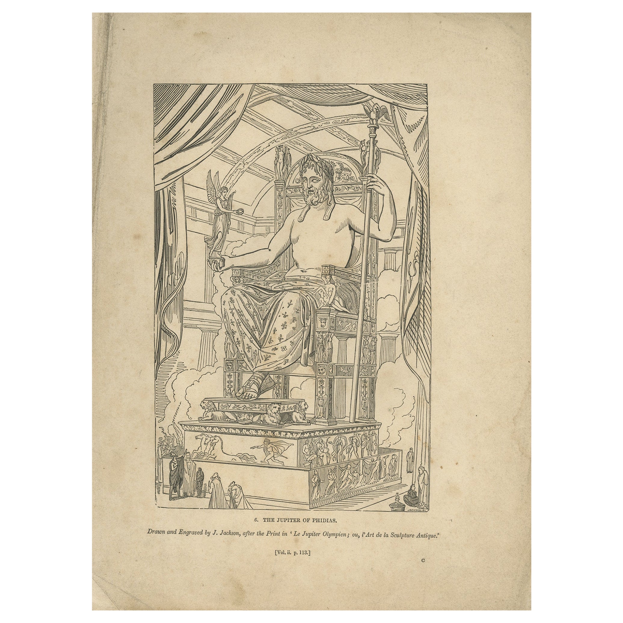 Antiker antiker Druck des Zeus in Olympia von Knight, 1835