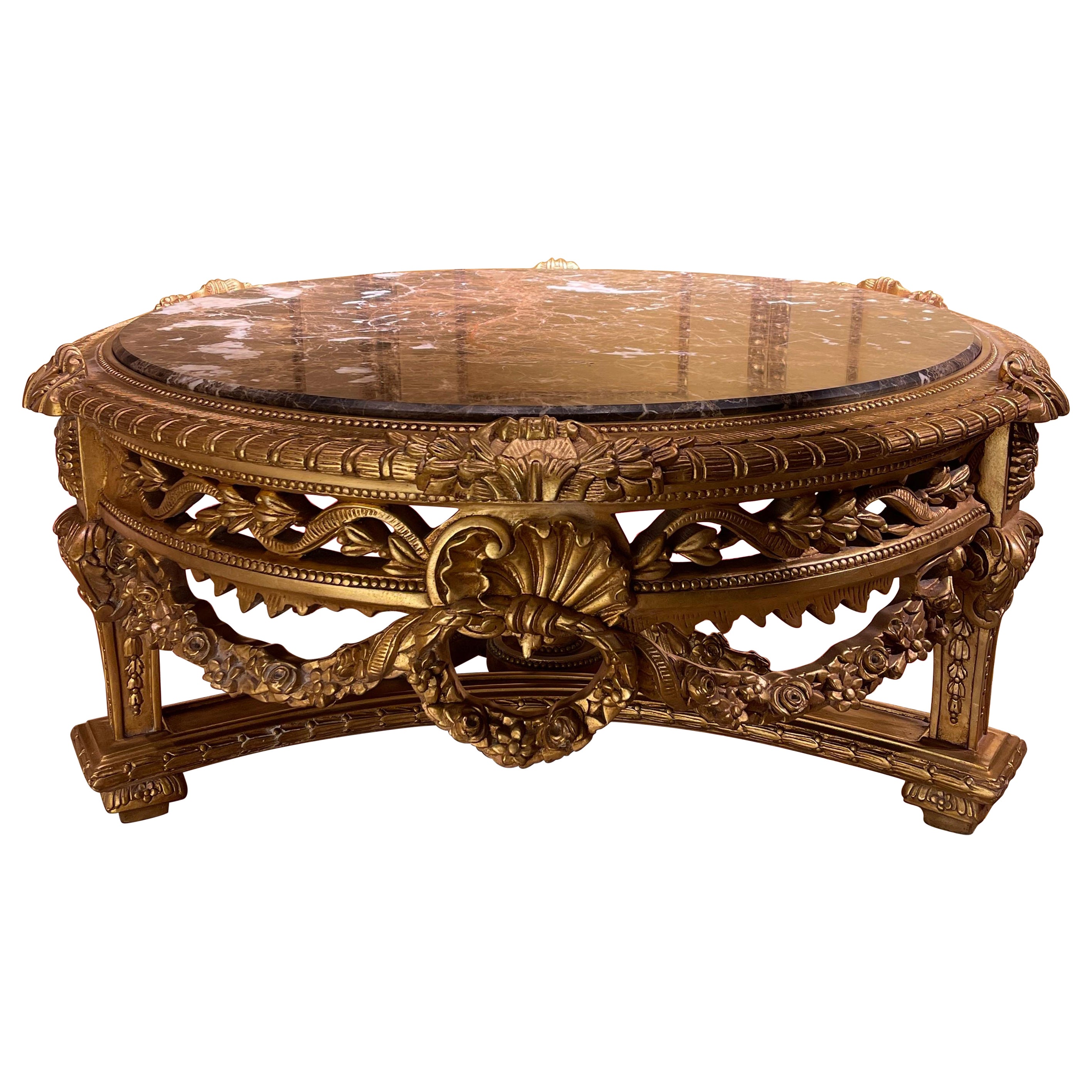Impressive Solid Coffee Table Louis XV, Beech, Gold