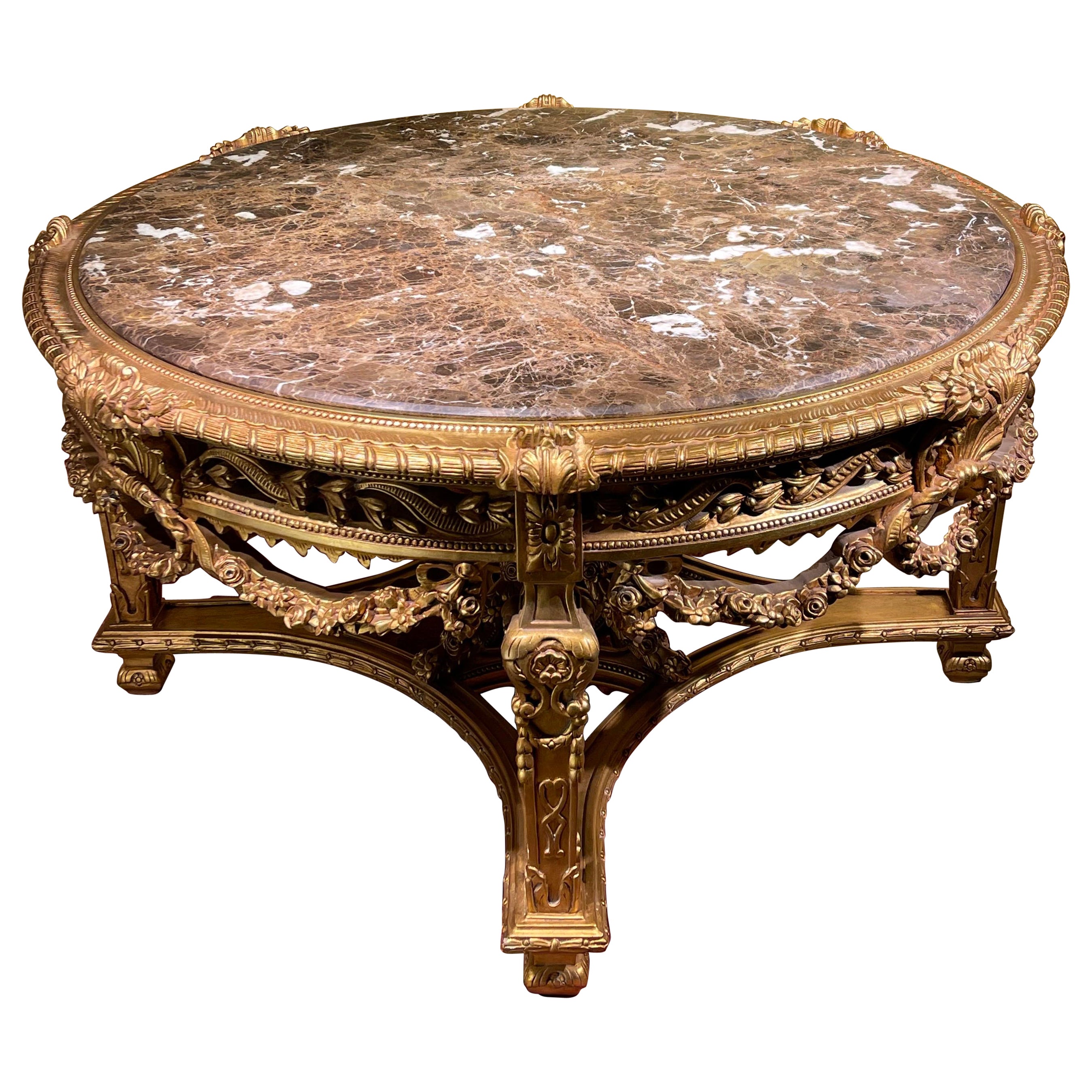 Impressive Solid Salon Center Table Louis XV, Beech, Gold For Sale