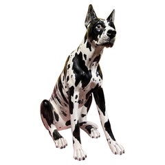 Life Size Harlequin Great Dane Dog, Ceramic, 20th Century
