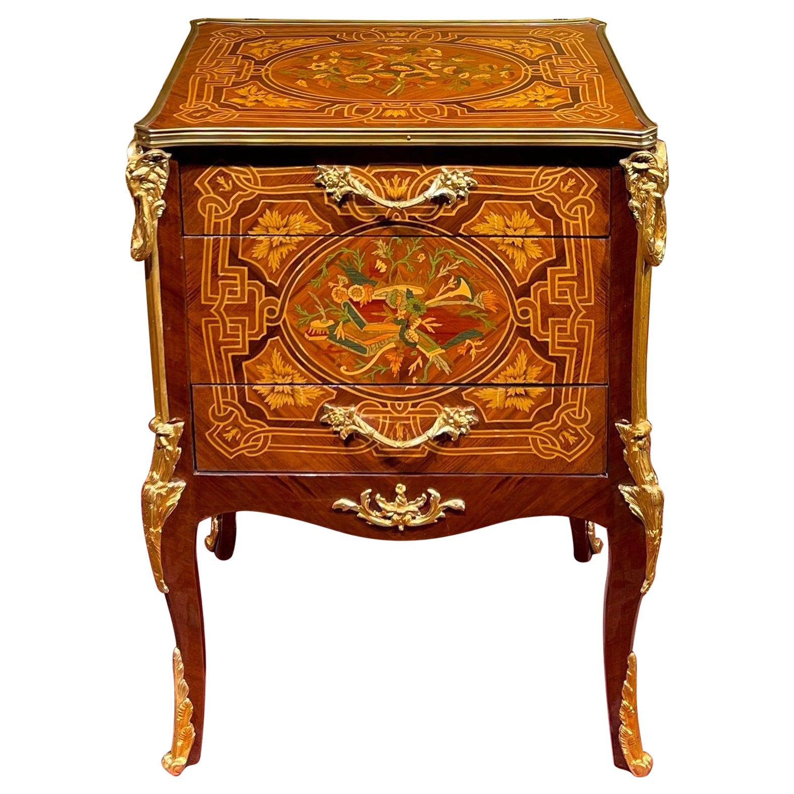 20th Century Side Table Chest of Drawers Napoleon III Marquetry For Sale