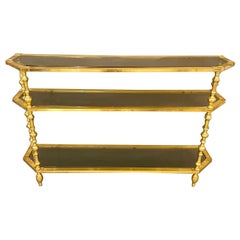 Mid-Century Brass Étagère with Smoked Glass Shelves, Italy, 1960s