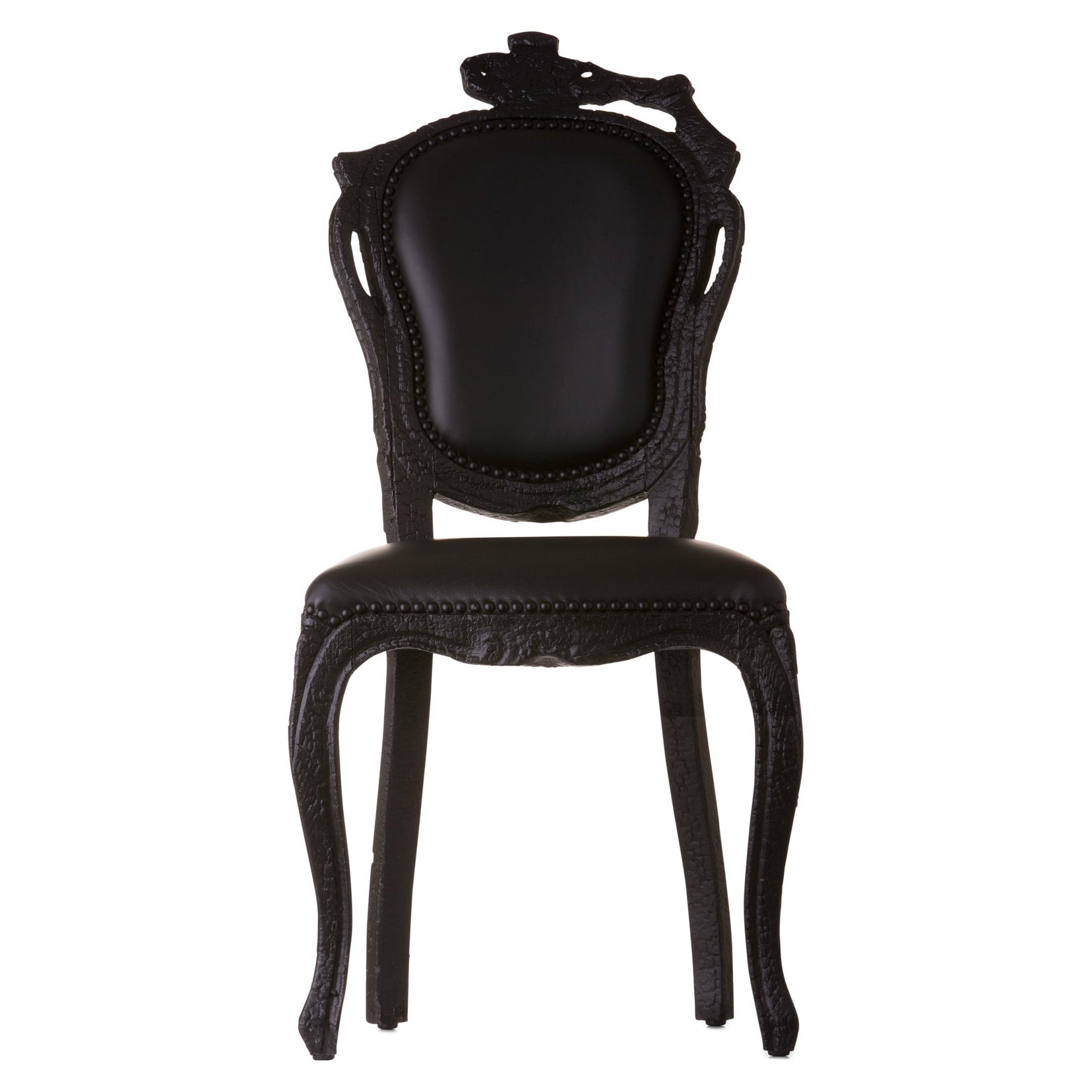 Moooi Smoke Dining Chair in Abbracci, Black Upholstery with Burnt Wood Frame For Sale