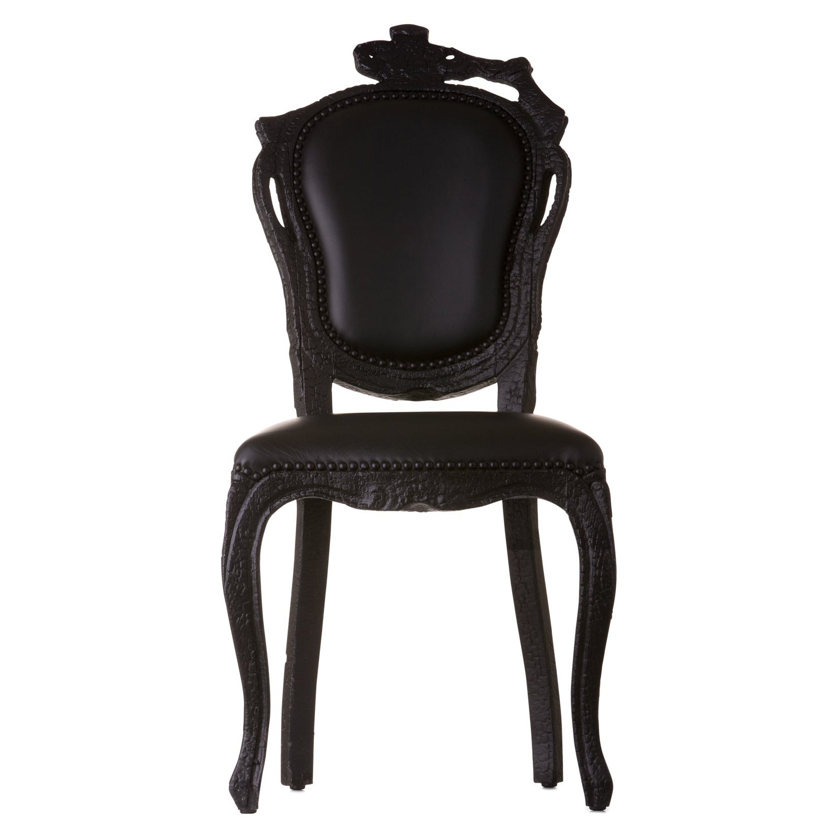 Moooi Smoke Dining Chair in Abbracci, Black Upholstery with Burnt Wood Frame