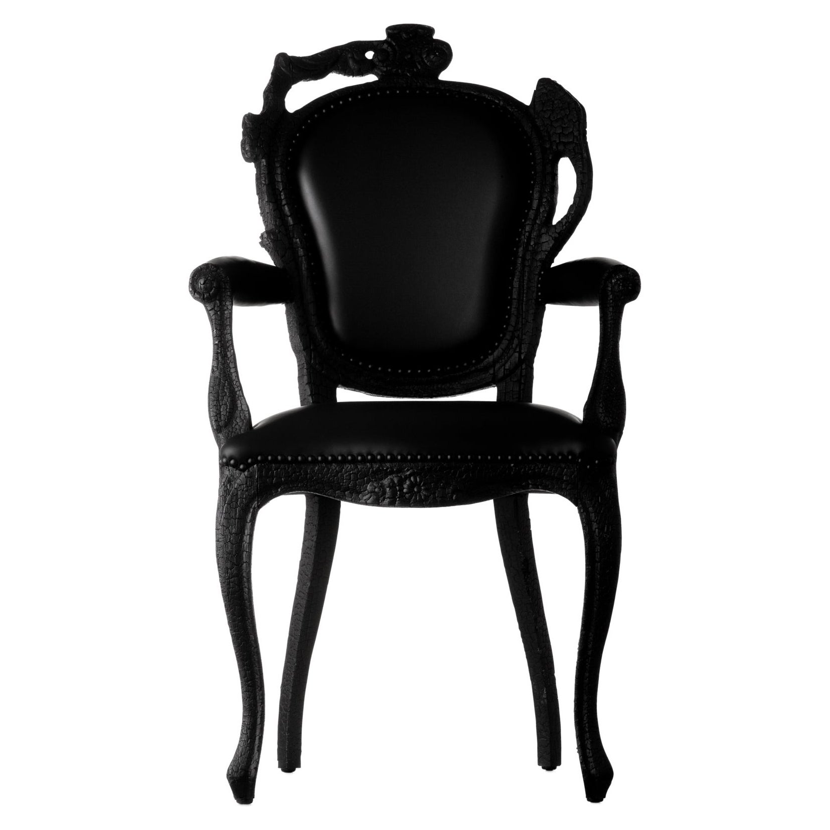 Moooi Smoke Dining Armchair in Abbracci, Black Upholstery with Burnt Wood Frame For Sale