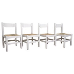 Vintage Vico Magistretti / Charlotte Perriand Style Rush Dining Room Chairs 70s White 