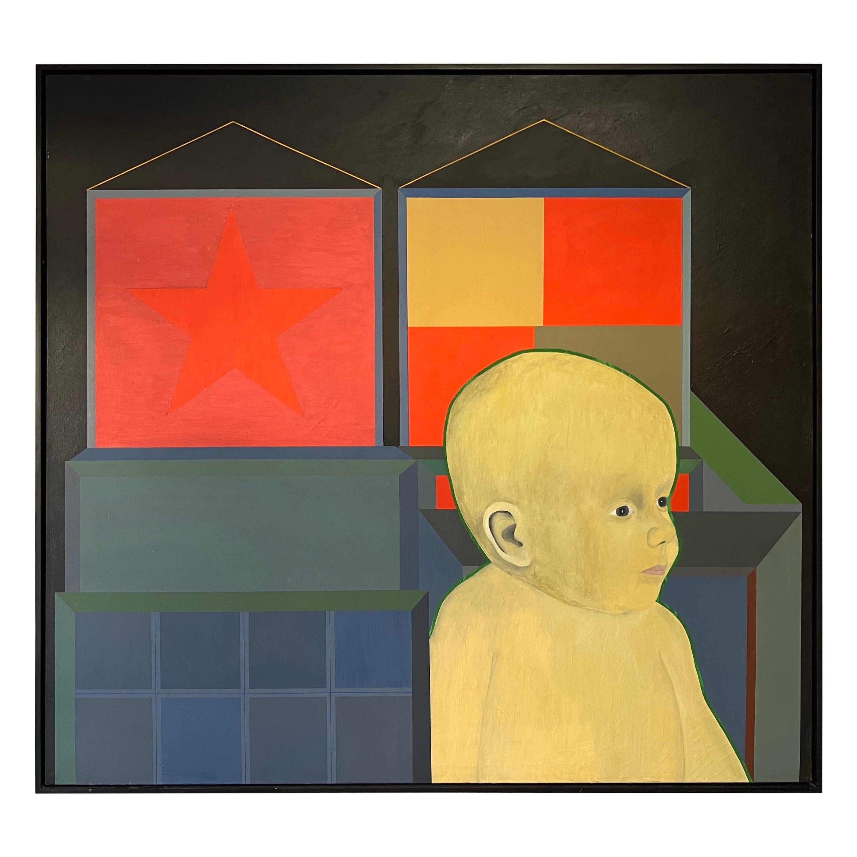 Stanley Dean Edwards Large Oil Painting, Infant in Star Construction, 1965