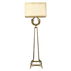 Vintage Neoclassic Brass Floor Lamp with Greek Key Shade