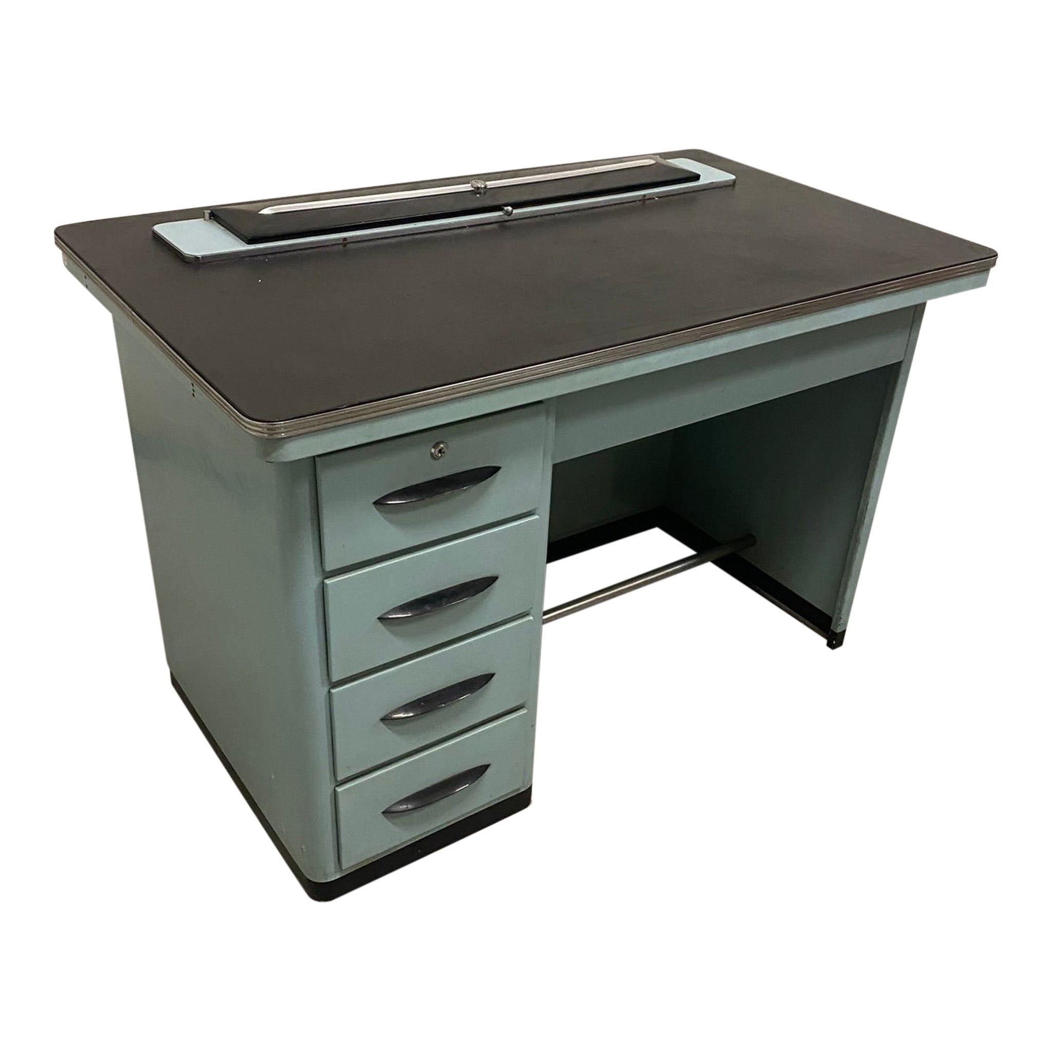Metal Desk, Top Covered with Faux Leather, circa 1960