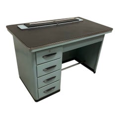 Used Metal Desk, Top Covered with Faux Leather, circa 1960