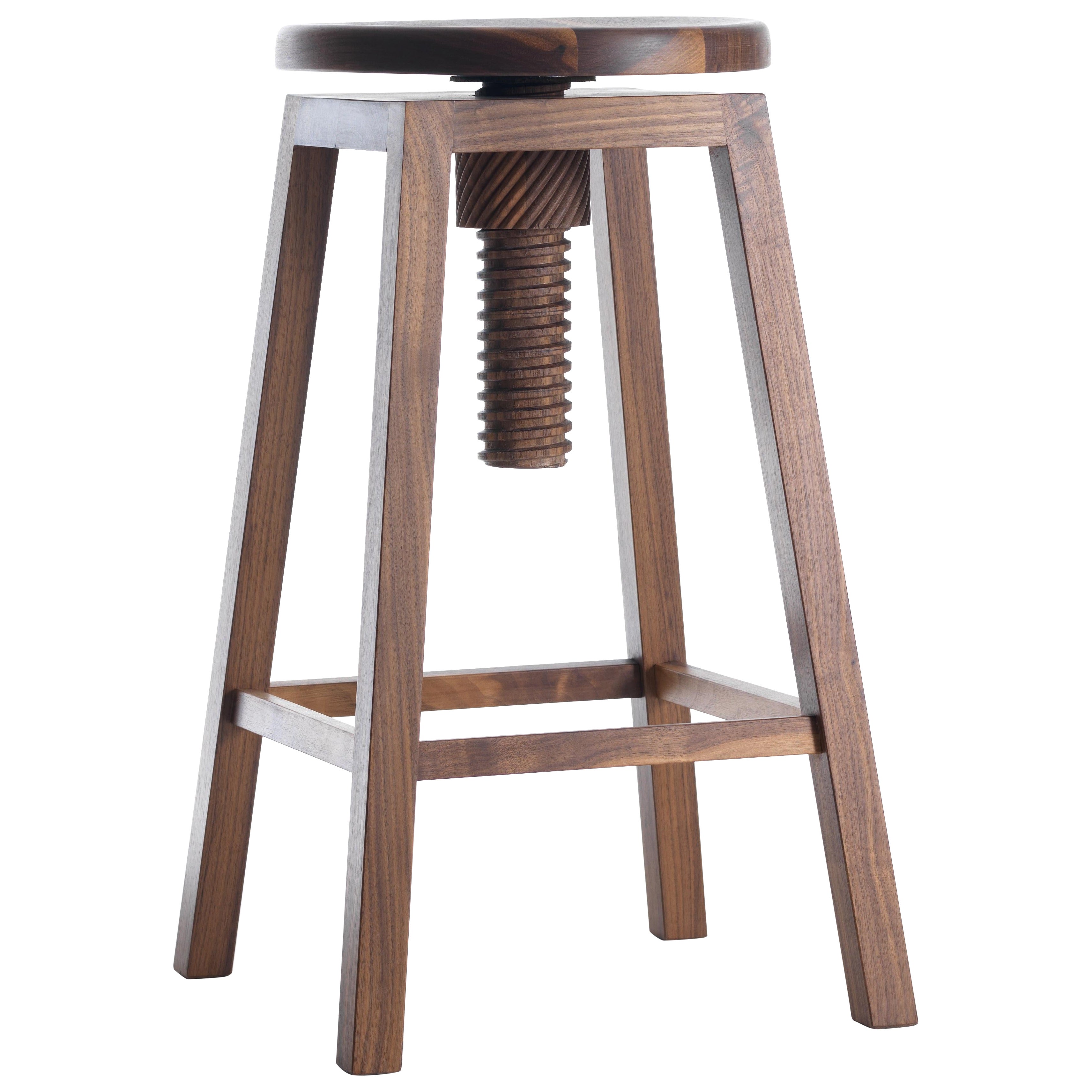 Invito Solid Wood Stool, Walnut in Hand-Made Natural Finish, Contemporary For Sale