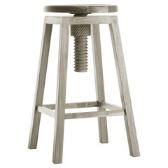 Invito Solid Wood Stool, Walnut in Hand-Made Natural Grey Finish, Contemporary