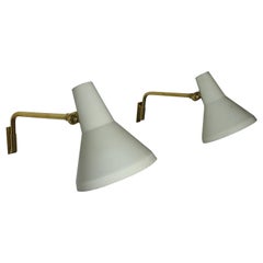Lisa Johansson-Pape& Orno Pair of Brass Swing Arm Wall Lamps, Finland 1950s