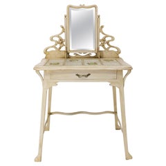 Antique French Art Nouveau Dressing Table Vanity Unit with Beveled Mirror c. 1890