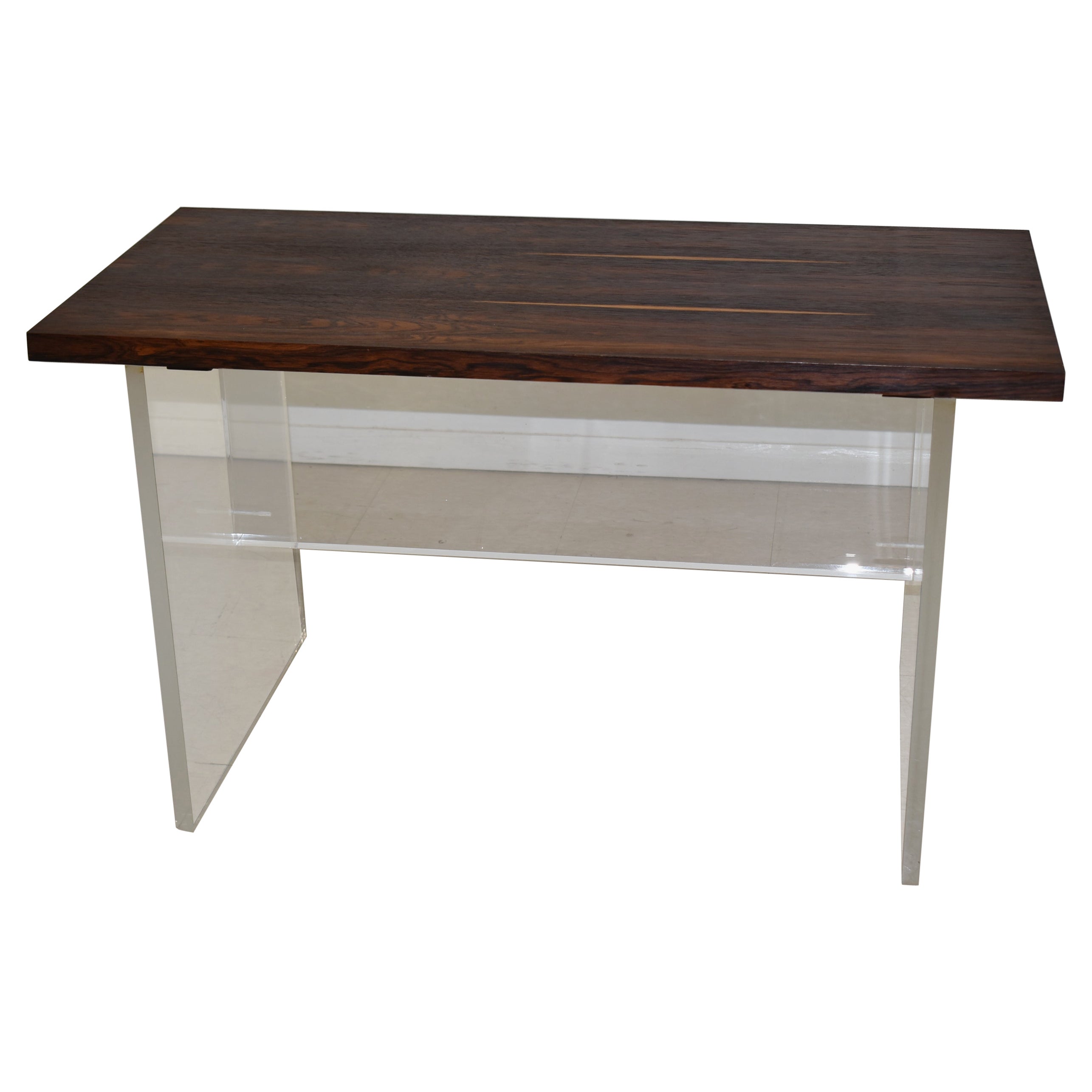Modern Acrylic & Rosewood Side Table / Stand For Sale