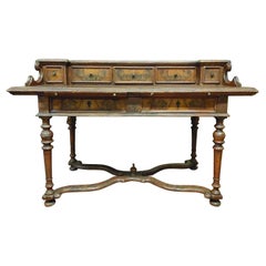 Antique Writing Table with Drawers, Walnut and Briar, 19th Century Naples, Italy