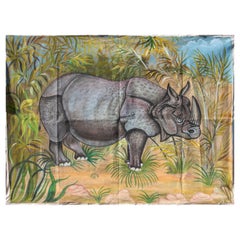 1970s Jaime Parlade Designer Hand Painting "Rhino" Oil on Canvas