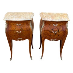 19th Century French Kingwood Bedsides bombé with Marble Tops