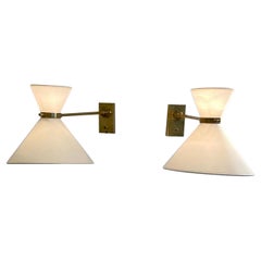 Vintage Pair of Brass Sconces by Maison Arlus 1950