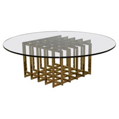 Modern Brass & Glass Round Coffee Table Pierre Cardin