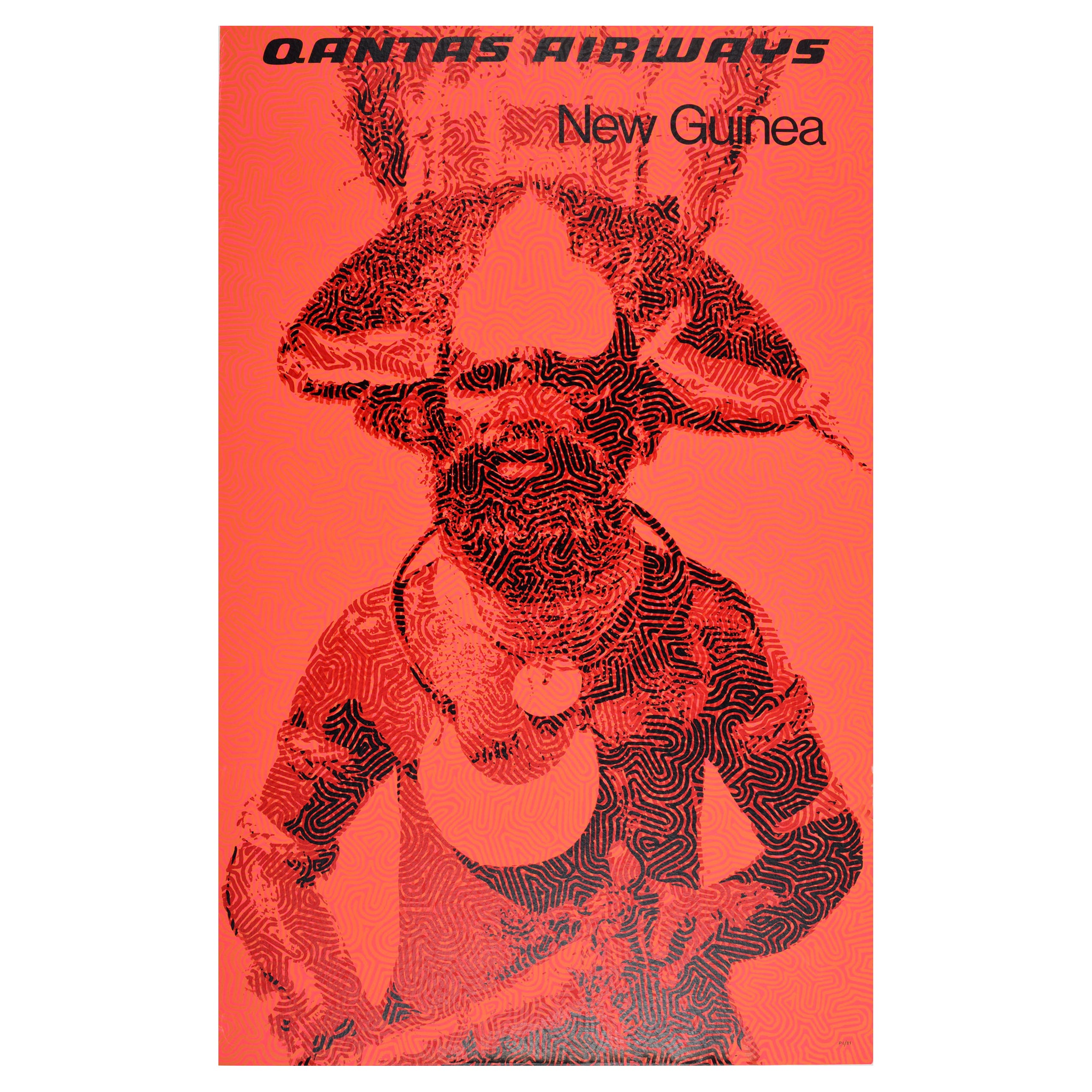 Affiche rétro originale de voyage Qantas Airways, Nouvelle-Guinée, sérigraphie d'art
